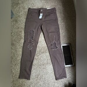Mauve ripped jean jeggings size 12 - AEO American eagle